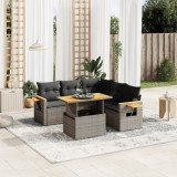 Set mobilier gradina cu perne, 6 piese, gri, poliratan