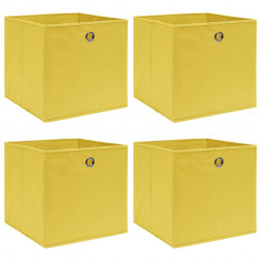 Cutii depozitare, 4 buc., galben, 32x32x32 cm, textil