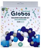Set 60 Baloane Latex Globos Festival Albastru pentru Petrecere, Dimensiuni Mixte (12" si 5")