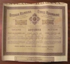GE - Actiune / actiuni 500 lei STEAUA ROMANA 1944 industrie petrol