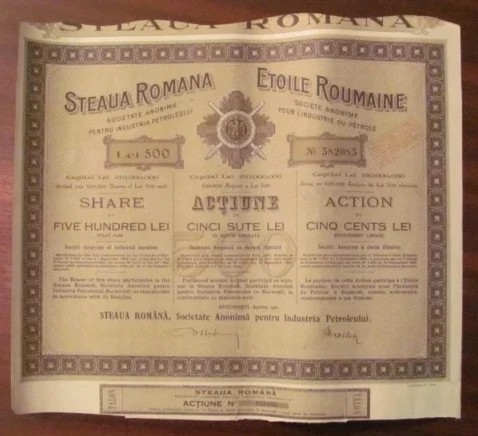 GE - Actiune / actiuni 500 lei STEAUA ROMANA 1944 industrie petrol