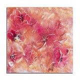 Cumpara ieftin Tablou impasto pictat manual, Camelii rosii stilizate, 40x40cm acril pe panza in relief efect 3D, Kenny Varniote