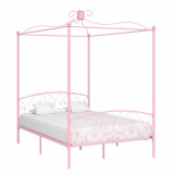VidaXL Cadru de pat cu baldachin, roz, 120 x 200 cm, metal