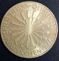 (A1033) MONEDA DIN ARGINT GERMANIA - 10 MARK 1972, LIT. J, OLIMPIADA DE LA MUNCHEN