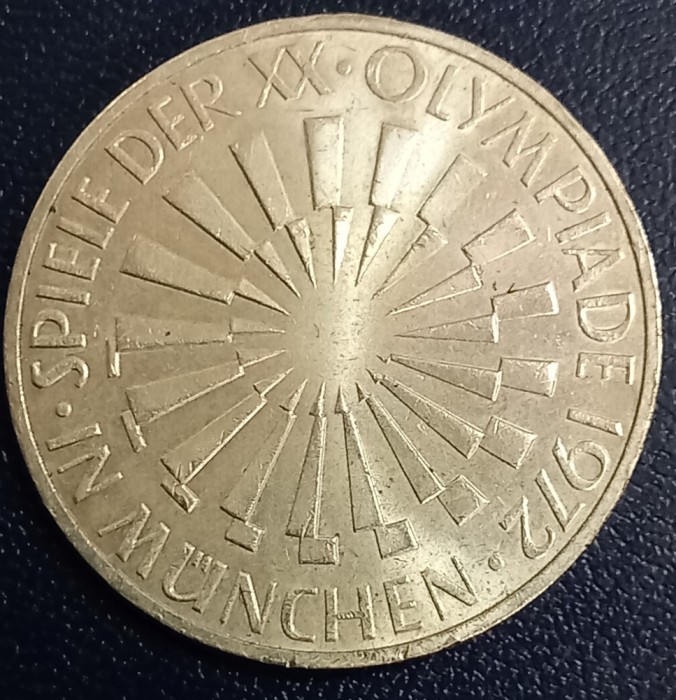 (A1033) MONEDA DIN ARGINT GERMANIA - 10 MARK 1972, LIT. J, OLIMPIADA DE LA MUNCHEN
