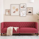 Cumpara ieftin Canapea Chesterfield cu 3 locuri, roșu vin, piele ecologică