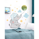 Sticker Perete Autocolant Fosforescent Bebe Elefant Tinand Luna 95x65cm