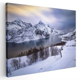 Tablou peisaj munte rau iarna Tablou canvas pe panza CU RAMA 20x30 cm