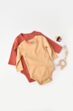 Set 2 body-uri cu maneca lunga bebe unisex -100% bumbac organic - Mustar Scortisoara, BabyCosy (Marime: 12-18 Luni)
