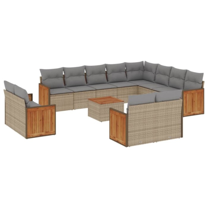 Set canapele de gradina, 13 piese, cu perne, bej, poliratan