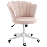 HOMCOM Scaun de birou din catifea, scaun pentru coafor cu spătar &icirc;n formă de petală, &icirc;nălțime reglabilă, 69 x 64 x 80-90 cm, roz | Aosom Romania