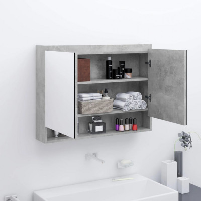 vidaXL Dulap de baie cu oglindă, gri beton, 80x15x60 cm, MDF foto