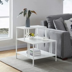 Masuta, en.casa, PXSL-0168 Kumlinge, 60 x 60 x 50 cm, otel, alb, cu 3 polite, forma scara HausGarden Leisure foto