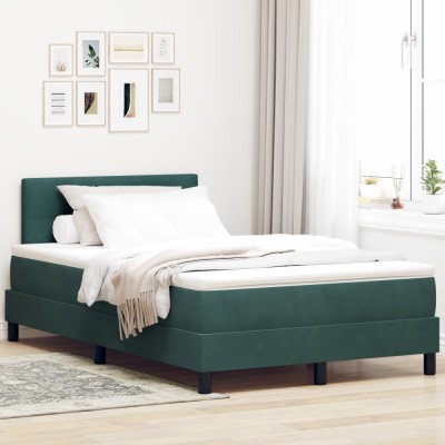 Gossi pat box spring cu saltea, verde inchis, dublu mic, catifea foto