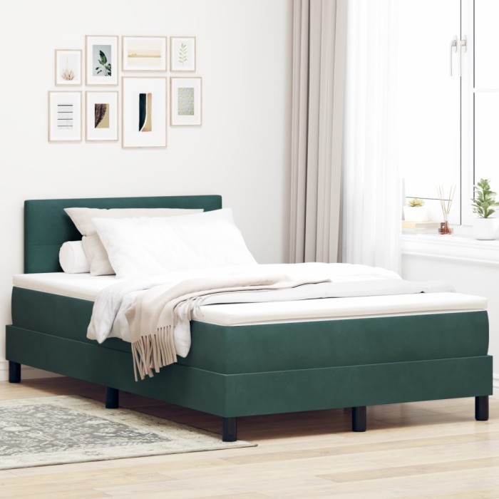 Gossi pat box spring cu saltea, verde inchis, dublu mic, catifea