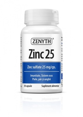 Zinc 25, 30 capsule, imunitate, sistem osos, piele, par si unghii, ZENYTH foto