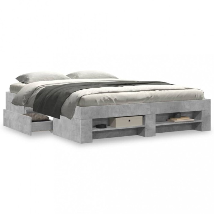 vidaXL Cadru de pat fără saltea Gri beton 160x200cm Lemn prelucrat 3295460