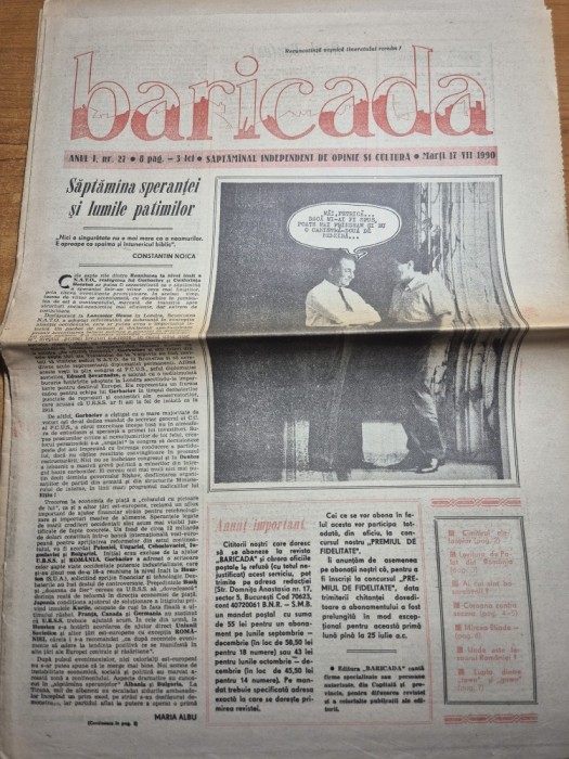 ziarul baricada 17 iulie 1990