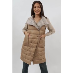 VESTA LUNGA MATLASATA REVERSIBILA CU BUZUNARE LUCETTE S-M Camel