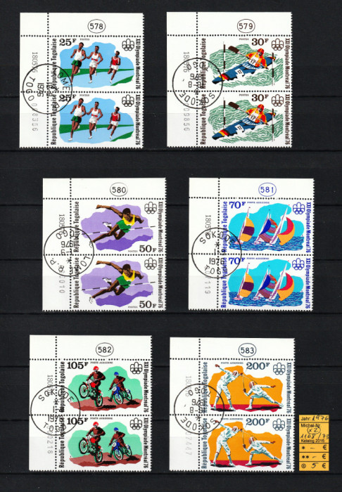 Timbre Togo, 1976 | Olimpiada Montreal 76 | Serie completă perechi | aph