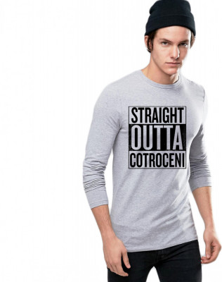 Bluza barbati gri cu text negru - Straight Outta Cotroceni - XL foto