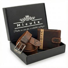 Set Cadou Barbati Portofel si Curea 100% Piele naturala: Hunter Legend