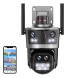 Camera de Supraveghere WiFi, Bluetooth, TSS-P12-8 ,Ultra HD, 4 Lentile, Unghi Larg, Zoom 8X, Night Vision,Sirena, Audio Bidirectional