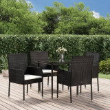 VidaXL Set mobilier de grădină cu perne, 5 piese, negru, poliratan