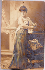 AMS# - ILUSTRATA DOAMNA/ FEMEIE IN TINUTA DE EPOCA CIRCULATA, 1914, PRINTATA foto