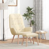 Scaun de relaxare cu taburet, crem, textil