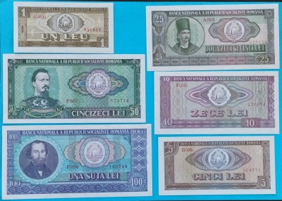 ROMANIA SET BANCNOTE 1966 1,5, 10, 25,50,100 LEI STARE AUNC UNC 25 LEI CU SERIE A SI 5 LEI CU SERIE B foto