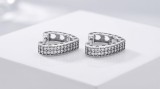 Cercei Huggie din Argint 925 in Forma de Inima cu Doua Randuri de Zirconiu