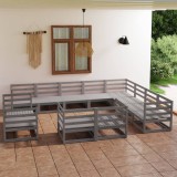 Gossi set mobilier de gradina, 12 piese, gri, lemn masiv de pin