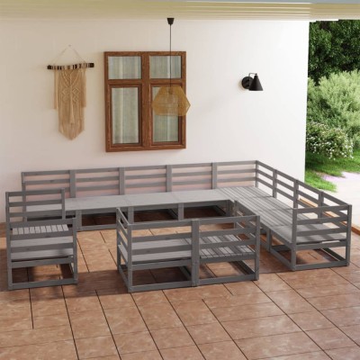 Gossi set mobilier de gradina, 12 piese, gri, lemn masiv de pin foto