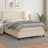 vidaXL Pat box spring cu saltea, crem, 140x200 cm, piele ecologică 3128915