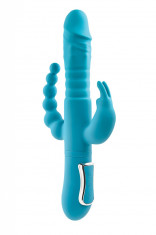 Vibrator Thrusting Triple Joy Rabbit, 10+3 Moduri Stimulatoare, Silicon, USB, Albastru, 25.4 cm foto