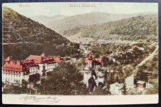 Sinaia 1906 Vedere generala - printata, color, circulata catre Belgia, timbru rupt, stampile lizibile, Editura Maier si Stern