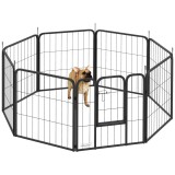 PawHut Parc pentru c&acirc;ini &icirc;mprejmuire c&acirc;ini 8 panouri modulabil și pliabil oțel cu ușă pentru cățeluș interior exterior 60 cm negru | Aosom Romania