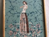 vintage / design / arta / tablou - Pictura pe panza femeie printre flori !