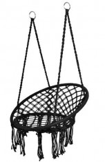 Leagan tip scaun rotund suspendat, pentru casa sau gradina, cu franjuri, 120kg, negru foto