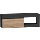 Comodă TV HOMCOM Modernă, Negru și Lemn Natur, 2 Uși, Raft, Suport TV p&acirc;n&atilde; la 60 inch