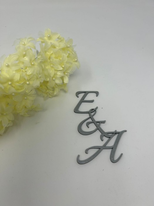 Topper argintiu cu initialele EA