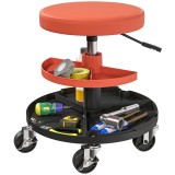 HOMCOM Taburet pentru atelier cu rotile, taburet de mecanic cu &icirc;nălțime reglabilă 40-51 cm, 2 rafturi 38x38x51 cm, galben | Aosom Romania