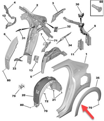 Bandou aripa spate PEUGEOT 208, 06.2019-, partea dreapta, Negru stralucitor, modele GT foto