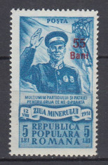 ROMANIA 1952 LP 313 ZIUA MINERULUI SUPRATIPAR MNH foto