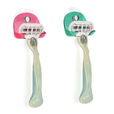 Set 2 Suporti cu ventuza pentru aparat de ras, Kwmobile, Rosu/Verde, Plastic, 48032.08 foto