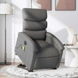 vidaXL Fotoliu electric masaj rabatabil cu ridicare, gri &icirc;nchis textil