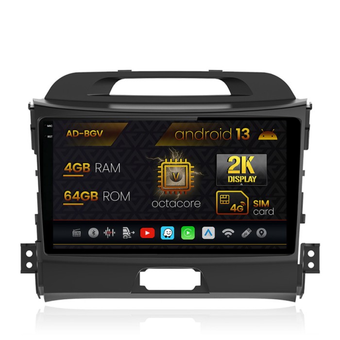 Navigatie Kia Sportage (2010-2016), Android 13, V-Octacore 4GB RAM + 64GB ROM, 9.5 Inch - AD-BGV9004+AD-BGRKIT146