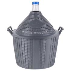 Damigeana din Sticla cu Capac, Manere si Cos din Plastic, Gura Larga 55 mm, 34 Litri, 570x460/355 mm