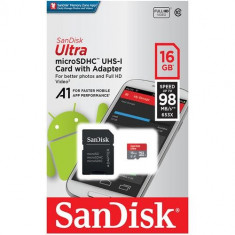 Card de memorie SanDisk Ultra MicroSDHC, 16GB, UHS-I, Class 10, 98MB/s + Adaptor foto